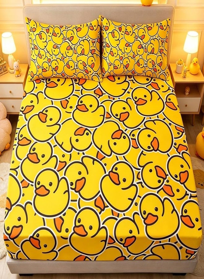ARIGHTEX Queen Bed Sheet Set Kids Soft Microfiber Breathable Yellow Rubber Duck Bedding All-Round Elastic Pocket 3 Pieces Queen Fitted Sheet Set for Boys and Girls (Without Flat Sheet) - Image 1