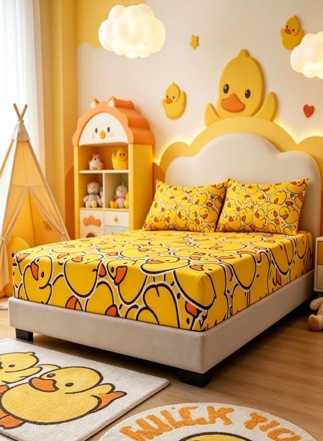 ARIGHTEX Queen Bed Sheet Set Kids Soft Microfiber Breathable Yellow Rubber Duck Bedding All-Round Elastic Pocket 3 Pieces Queen Fitted Sheet Set for Boys and Girls (Without Flat Sheet) - Image 4