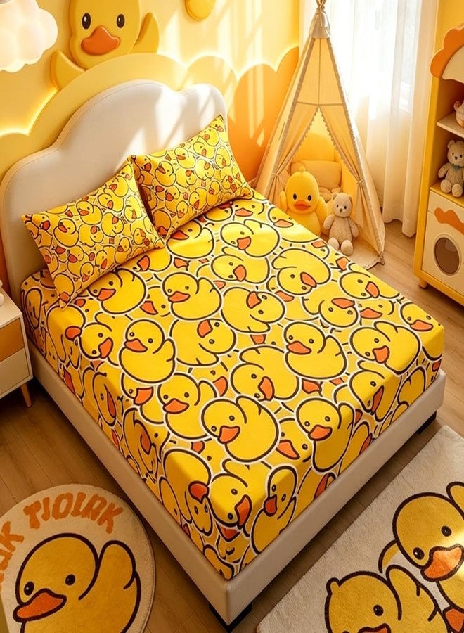 ARIGHTEX Queen Bed Sheet Set Kids Soft Microfiber Breathable Yellow Rubber Duck Bedding All-Round Elastic Pocket 3 Pieces Queen Fitted Sheet Set for Boys and Girls (Without Flat Sheet) - Image 3