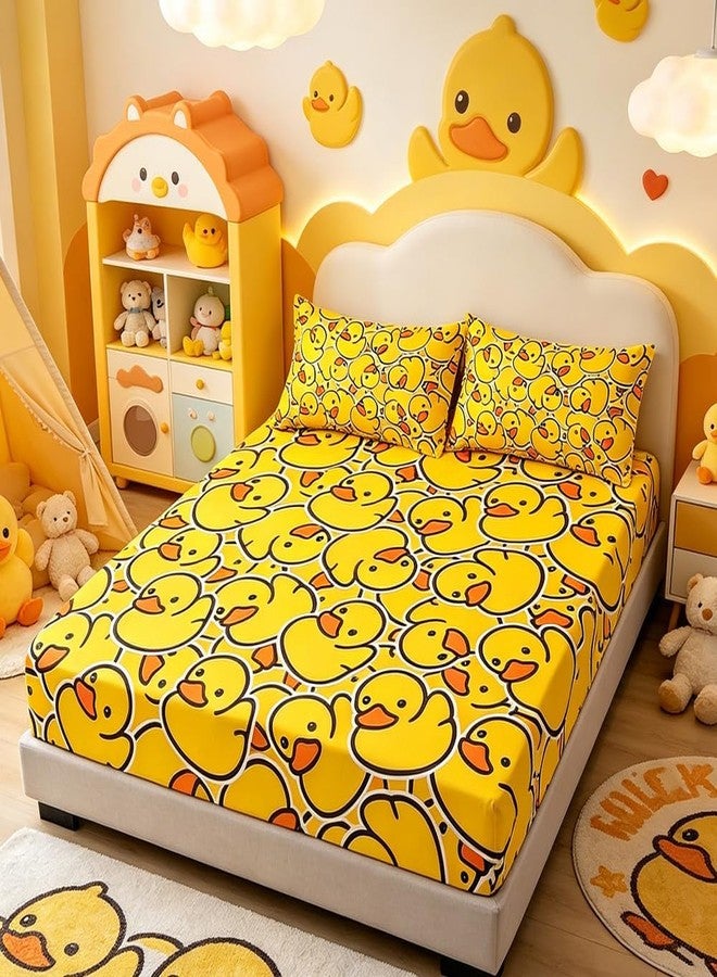 ARIGHTEX Queen Bed Sheet Set Kids Soft Microfiber Breathable Yellow Rubber Duck Bedding All-Round Elastic Pocket 3 Pieces Queen Fitted Sheet Set for Boys and Girls (Without Flat Sheet) - Image 2
