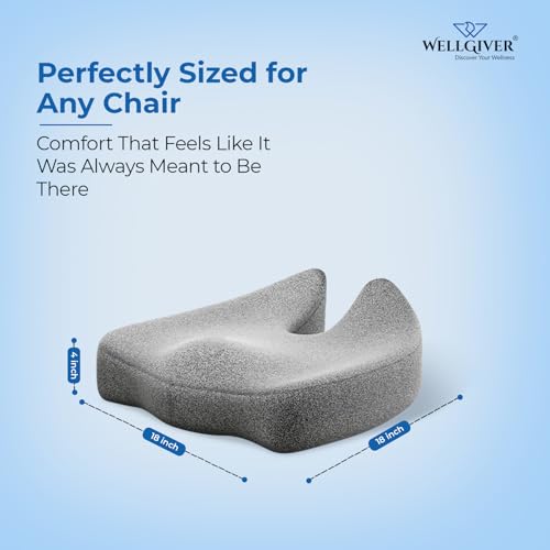 WELLGIVER Ultimate Pro Memory Foam Seat Cushion for Hip, Tailbone & Sciatica Pain Relief | Ergonomic Contoured Design | Pure Memory Foam Support for Office, Home & Car Chairs | Up to 100 Kg Capacity - Image 5