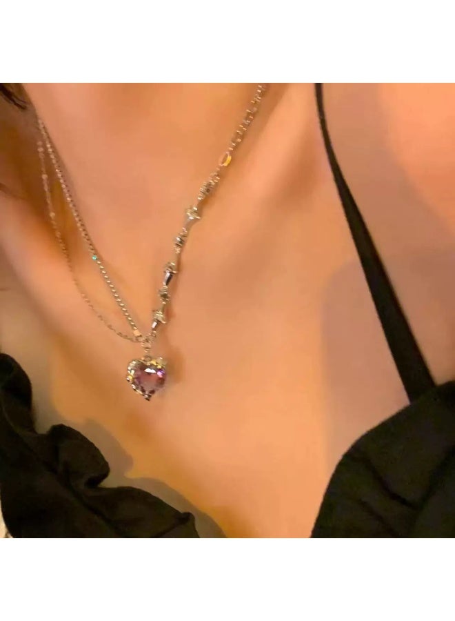 Goolsky قلادة قلب ماسية وردية حلوة وعصرية للنساء - سلسلة طوق عصرية لصيف  ، قلادة قلب ماسية وردية بسلسلة قابلة للتعديل ، هدية للارتداء اليومي على الشاطئ/العطلة - Image 2