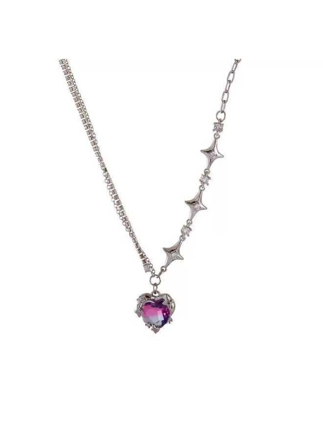 Goolsky قلادة قلب ماسية وردية حلوة وعصرية للنساء - سلسلة طوق عصرية لصيف  ، قلادة قلب ماسية وردية بسلسلة قابلة للتعديل ، هدية للارتداء اليومي على الشاطئ/العطلة - Image 1