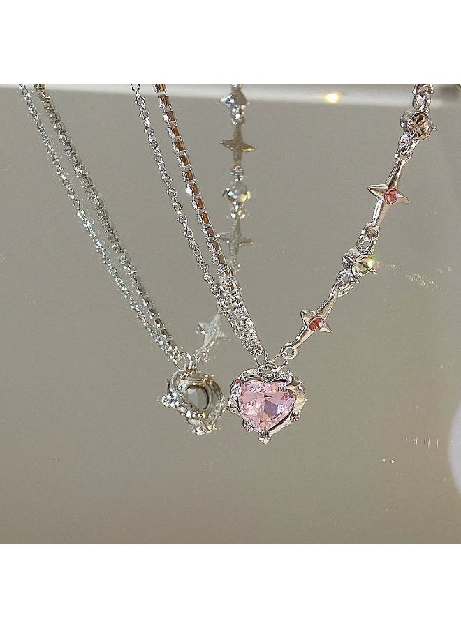 Goolsky قلادة قلب ماسية وردية حلوة وعصرية للنساء - سلسلة طوق عصرية لصيف  ، قلادة قلب ماسية وردية بسلسلة قابلة للتعديل ، هدية للارتداء اليومي على الشاطئ/العطلة - Image 4