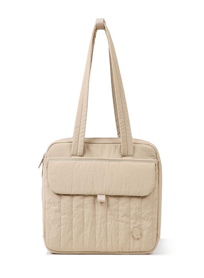 aji Laptop Tote Bag for Women, Water-Resistant 15.6 Inch Laptop Tote Bag with Zipper&Multi Pockets, Lightweight Casual Shoulder Bag with Luggage Trolley Strap for Work/Travel/College/Daily, Apricot - Image 1