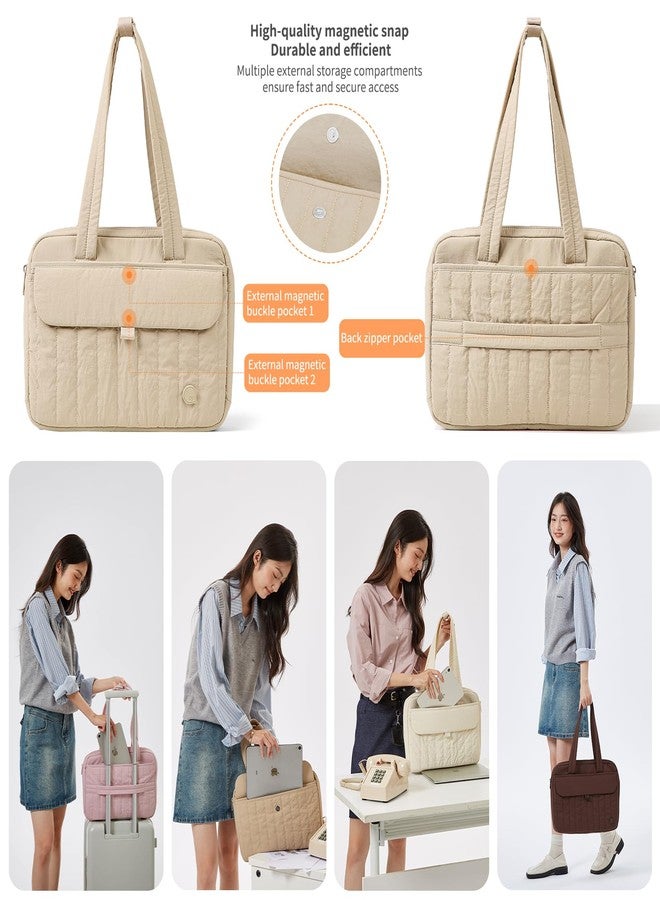 aji Laptop Tote Bag for Women, Water-Resistant 15.6 Inch Laptop Tote Bag with Zipper&Multi Pockets, Lightweight Casual Shoulder Bag with Luggage Trolley Strap for Work/Travel/College/Daily, Apricot - Image 5