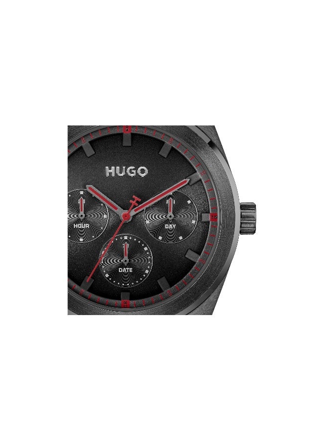 HUGO #BRIGHT SPORT Men's Quartz Watch with Black Dial and Black Leather Strap - 1530423 - Image 4