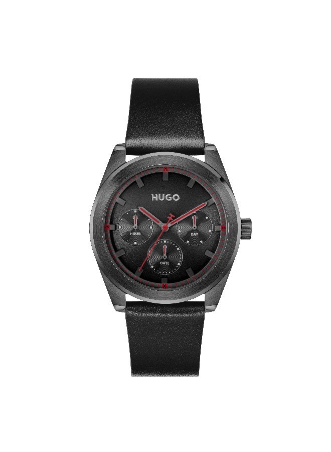 HUGO #BRIGHT SPORT Men's Quartz Watch with Black Dial and Black Leather Strap - 1530423 - Image 2