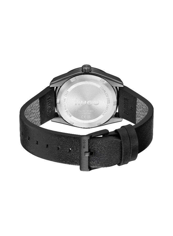 HUGO #BRIGHT SPORT Men's Quartz Watch with Black Dial and Black Leather Strap - 1530423 - Image 3