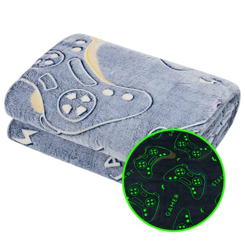 Gitrat Glow in The Dark Blanket Game Controller Throw Blanket, Gamer Gifts Toys for Kids Boyfriend, Boys Teen Soft Cozy Gaming Blanket Gamer Gifts Game Decor Blankets for Home Bedroom 50"x60" - Image 1