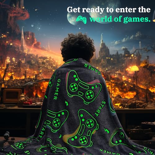 Gitrat Glow in The Dark Blanket Game Controller Throw Blanket, Gamer Gifts Toys for Kids Boyfriend, Boys Teen Soft Cozy Gaming Blanket Gamer Gifts Game Decor Blankets for Home Bedroom 50"x60" - Image 2
