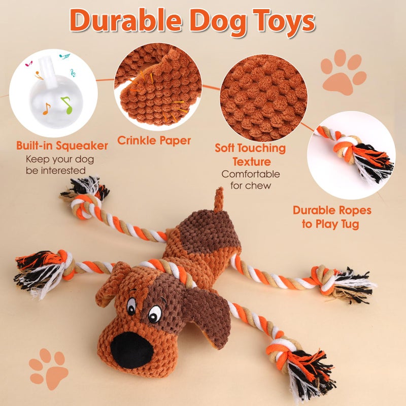 Drmstow Plush Dog Toys with Rope, Squeaker & Crinkle Paper â€“ Interactive Squeaky Chew Toy for Large Dogs & Puppies â€“ Tough Pet Toy for Tug of War, Fetch & Dental Exercise - Image 2