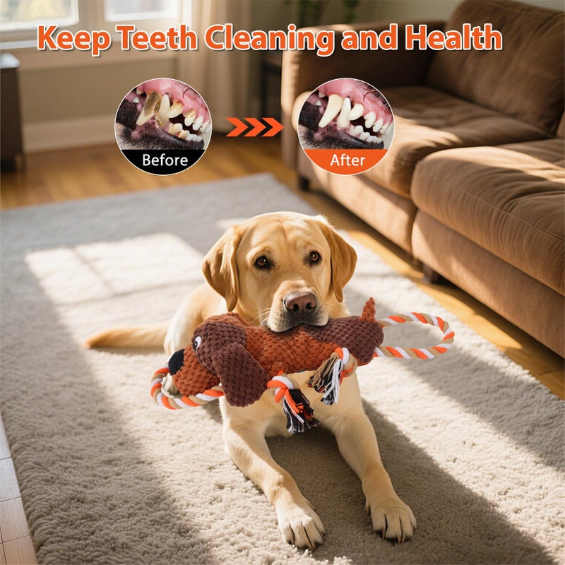 Drmstow Plush Dog Toys with Rope, Squeaker & Crinkle Paper â€“ Interactive Squeaky Chew Toy for Large Dogs & Puppies â€“ Tough Pet Toy for Tug of War, Fetch & Dental Exercise - Image 3