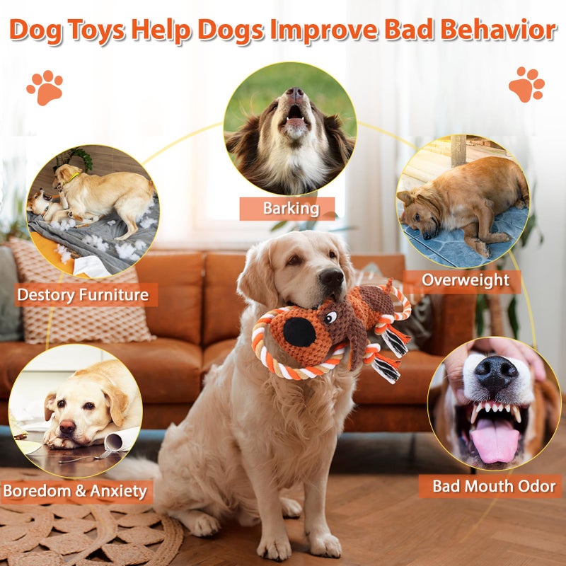 Drmstow Plush Dog Toys with Rope, Squeaker & Crinkle Paper â€“ Interactive Squeaky Chew Toy for Large Dogs & Puppies â€“ Tough Pet Toy for Tug of War, Fetch & Dental Exercise - Image 5