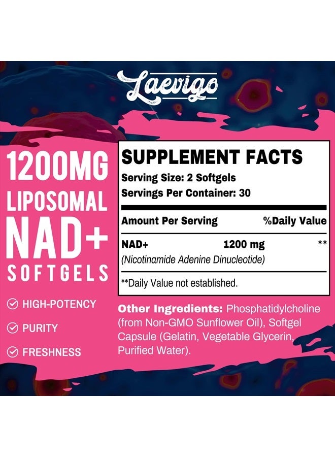 Laevigo Liposomal NAD+, 1200mg - 60 SoftGels - Image 2