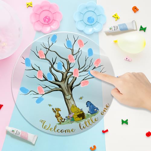 Z1juce Gender Reveal Fingerprint Tree - Winnie Gender Reveal Keepsake Fingerprint Tree Guest Book for Baby Shower Idea Baby Gender Reveal Party with Watercolor Paint to DIY Meaningful Fingerprint Tree - Image 4