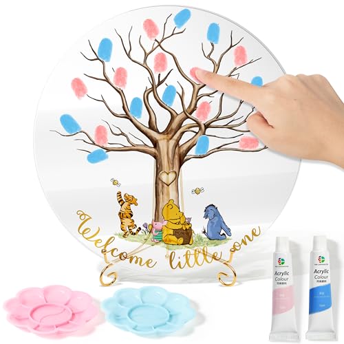 Z1juce Gender Reveal Fingerprint Tree - Winnie Gender Reveal Keepsake Fingerprint Tree Guest Book for Baby Shower Idea Baby Gender Reveal Party with Watercolor Paint to DIY Meaningful Fingerprint Tree - Image 1