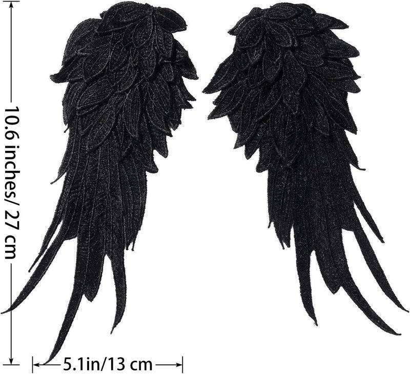 ONWON 1 Pair 3D Angel Wings Embroidered Neckline Lace Trim Applique Sewing On Patches Black Small - Image 2