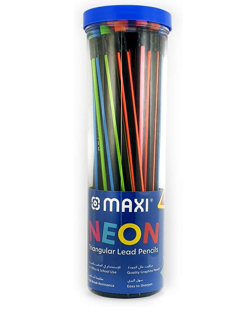 ماكسي قلم جرافيت ماكسي نيون ثلاثي الزوايا مع إناء رأس ممحاة 30 قطعة - Image 1