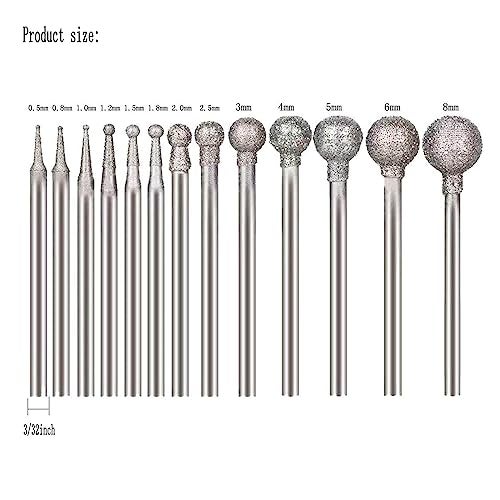 LUO KE 𝐋𝐮𝐨 𝐤𝐞 13 Pcs Ball Shape Diamond Burr - 3/32'' Shank Diamond Mounted Round Ball Burs Stone Carving Bits for Rotary Tools includes Dremel - Image 2