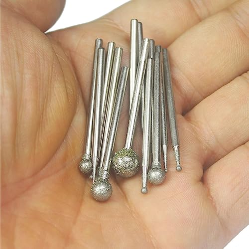 LUO KE 𝐋𝐮𝐨 𝐤𝐞 13 Pcs Ball Shape Diamond Burr - 3/32'' Shank Diamond Mounted Round Ball Burs Stone Carving Bits for Rotary Tools includes Dremel - Image 4