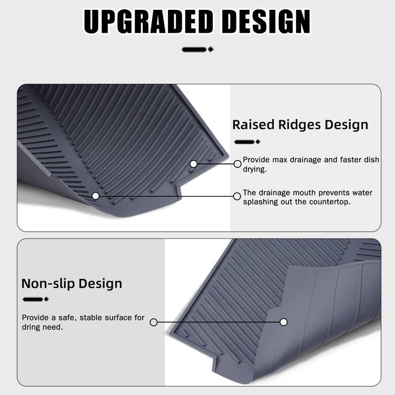 Maosgo Dish Drying Mat For Kitchen Counter  Silicone Large Dish Drying Pad  Easy Clean Non-Slipping Heat Resistant Dish Rack Mat  Foldable Dish Drain Mat Sink Mat  Gray - Image 4