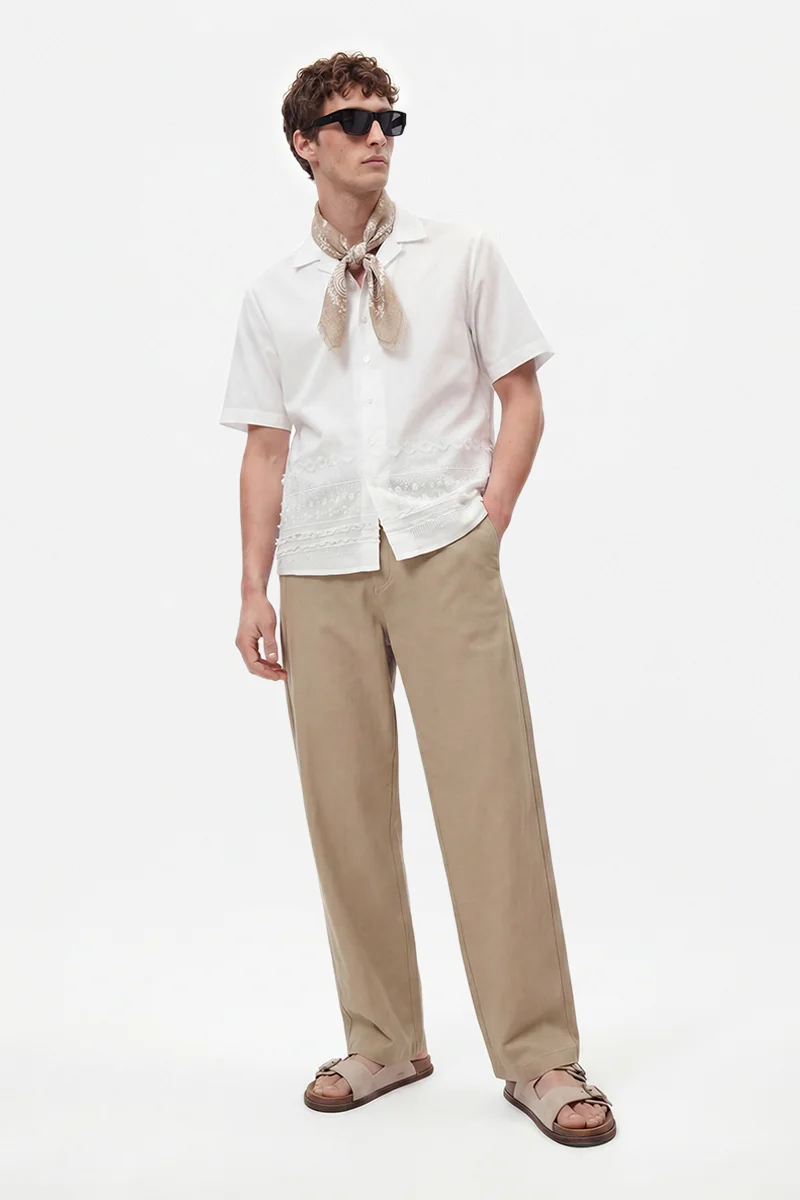 سنيتش Khaki Solid Wide Leg Casual Trousers