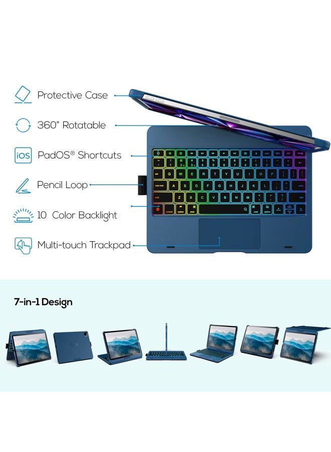 typecase Touch Keyboard Case for iPad Air 11"(M4/M3/M2, 2026/2025/2024) & Pro 11“, Air 5&4 - Multi-Touch Trackpad, 360° Rotatable, 11 Color Backlight, Thin & Light, Pacific Blue - Image 4
