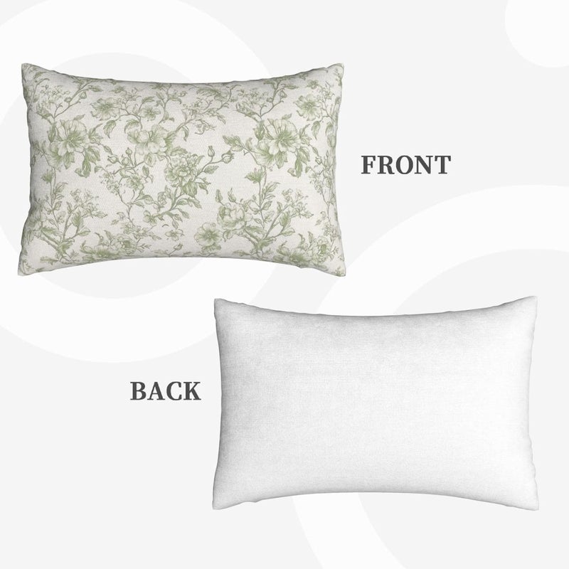 GOLIANDA Sage Green Pillow Covers 12x20 Set of 2 Light Green Floral Chinoiserie Throw Pillows Rustic Toile Flower Decorative Pillow Cases Outdoor Chinoiserie Decor Lumbar Cushion Case for Couch Sofa - Image 2