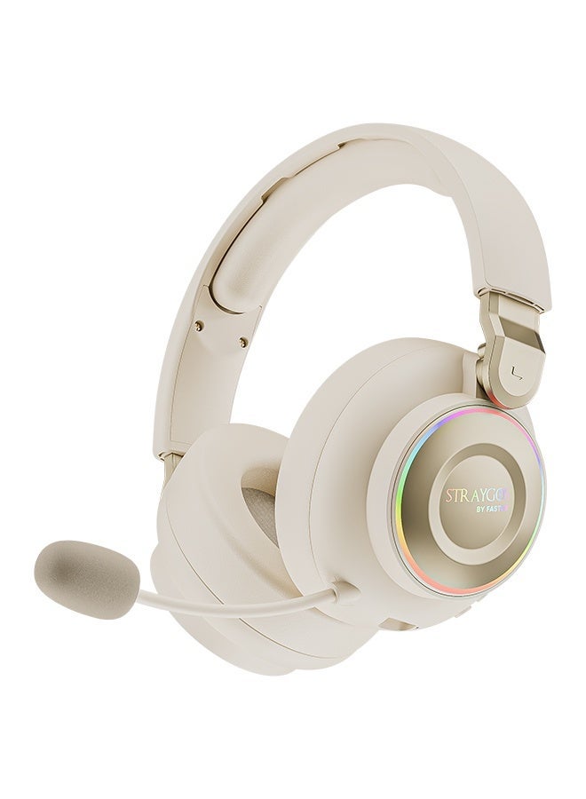 Faster BG600 STRAYGOS Wireless Gaming Headset – Tri-Mode 2.4GHz + Bluetooth + Wired, Ultra Low Latency, 50mm Drivers, ENC Noise-Canceling Mic, RGB Light FX, 10H Playtime, Over-Ear Gaming Headphones for PS5/PS4/PC/Mac/Xbox/Switch, Beige - Image 1