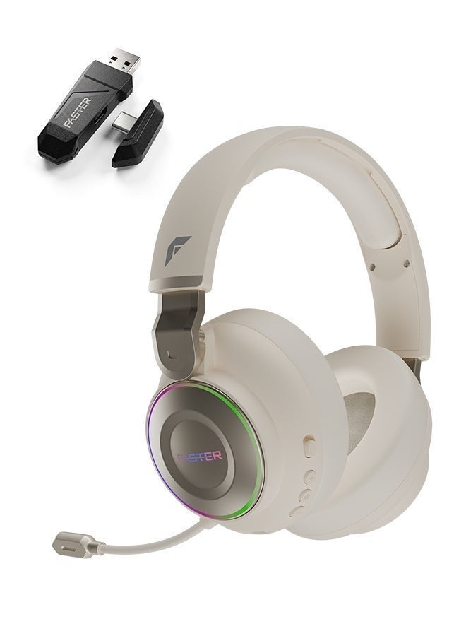 Faster BG600 STRAYGOS Wireless Gaming Headset – Tri-Mode 2.4GHz + Bluetooth + Wired, Ultra Low Latency, 50mm Drivers, ENC Noise-Canceling Mic, RGB Light FX, 10H Playtime, Over-Ear Gaming Headphones for PS5/PS4/PC/Mac/Xbox/Switch, Beige - Image 1