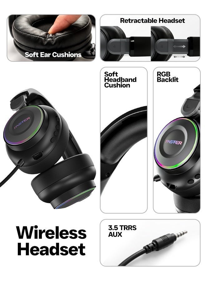 Faster BG600 STRAYGOS Wireless Gaming Headset – Tri-Mode 2.4GHz + Bluetooth + Wired, Ultra Low Latency, 50mm Drivers, ENC Noise-Canceling Mic, RGB Light FX, 10H Playtime, Over-Ear Gaming Headphones for PS5/PS4/PC/Mac/Xbox/Switch, Beige - Image 2