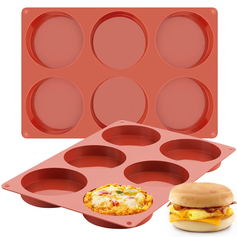 JOERSH 2-PK Silicone Egg Mold for Breakfast Sandwiches 4 Inch Round Muffin Top/Egg Pan, Oven Baking Silicone Molds for Hamburger Buns, English Muffins, Pancakes, Eggs Patty Bites - Image 1