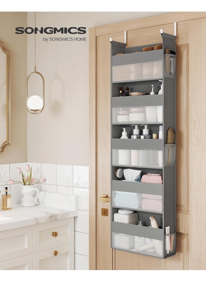 SONGMICS Over The Door Organizers, Set of 2 Hanging Door Organizers with 5 Large Pockets, 5-Tier Fabric Storage, Transparent Nylon Mesh, Foldable, Metal Hooks, with Side Pouches, Dove Gray - Image 2