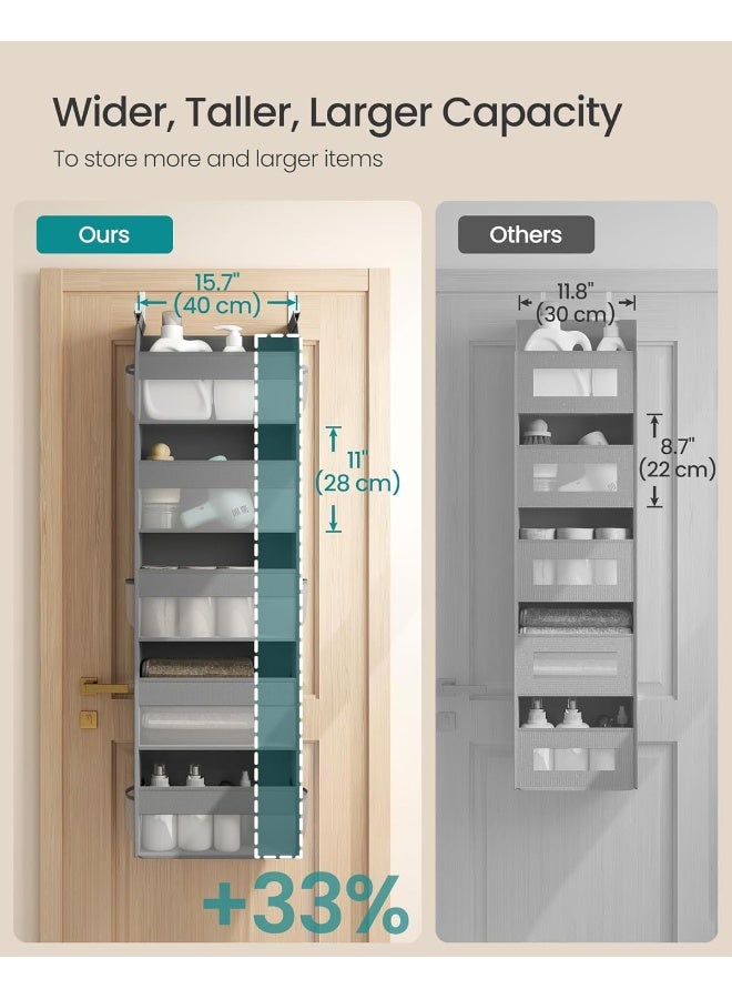 SONGMICS Over The Door Organizers, Set of 2 Hanging Door Organizers with 5 Large Pockets, 5-Tier Fabric Storage, Transparent Nylon Mesh, Foldable, Metal Hooks, with Side Pouches, Dove Gray - Image 3