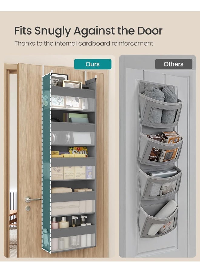 SONGMICS Over The Door Organizers, Set of 2 Hanging Door Organizers with 5 Large Pockets, 5-Tier Fabric Storage, Transparent Nylon Mesh, Foldable, Metal Hooks, with Side Pouches, Dove Gray - Image 4