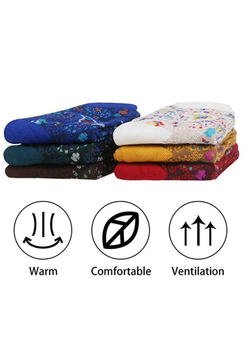 SOLARAE Women's Funny Socks Vintage Cotton Crew Patterned Socks Novelty Fun Socks for Women Wool Socks Thick Knit Vintage Winter Warm Cozy Crew Socks Gifts 6 Pairs - Image 4
