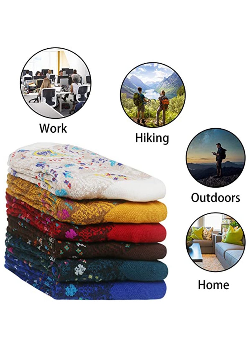 SOLARAE Women's Funny Socks Vintage Cotton Crew Patterned Socks Novelty Fun Socks for Women Wool Socks Thick Knit Vintage Winter Warm Cozy Crew Socks Gifts 6 Pairs - Image 2