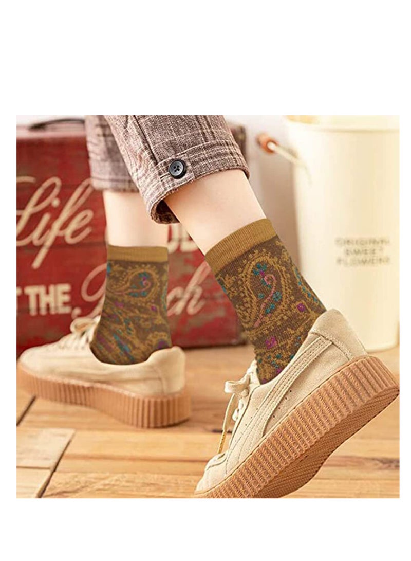 SOLARAE Women's Funny Socks Vintage Cotton Crew Patterned Socks Novelty Fun Socks for Women Wool Socks Thick Knit Vintage Winter Warm Cozy Crew Socks Gifts 6 Pairs - Image 5