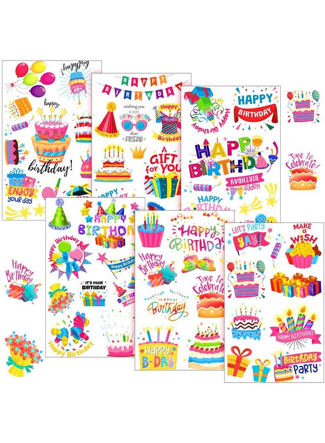 Containlol 6 Sheets Happy Birthday Stickers For Kids Adults Colorful Adhesive Birthday Cake Scrapbook Stickers For Birthday Party Gift Wrap Home Classroom Decoration - Image 2