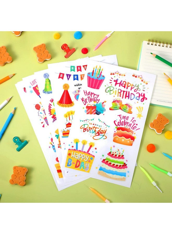 Containlol 6 Sheets Happy Birthday Stickers For Kids Adults Colorful Adhesive Birthday Cake Scrapbook Stickers For Birthday Party Gift Wrap Home Classroom Decoration - Image 4