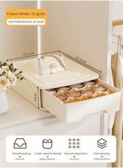 1-（Cream White）Sock storage box