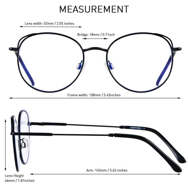 ANDWOOD Blue Light Blocking Glasses Women Cat Eye Computer Eyeglasses Metal Frame Hipster 2 Pack Rose Gold Black - Image 5
