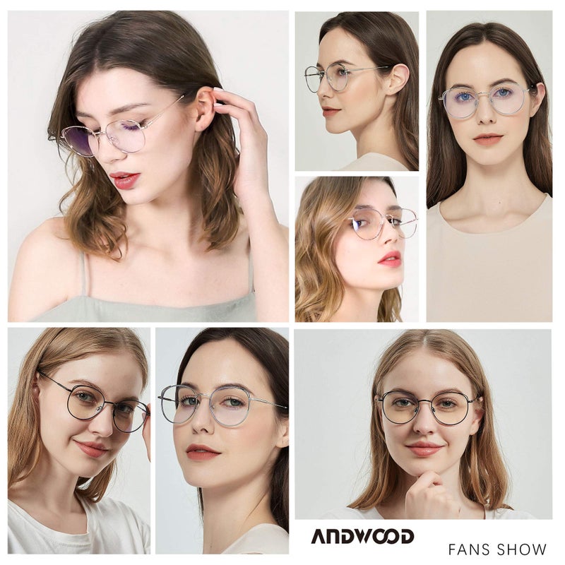 ANDWOOD Blue Light Blocking Glasses Women Cat Eye Computer Eyeglasses Metal Frame Hipster 2 Pack Rose Gold Black - Image 3