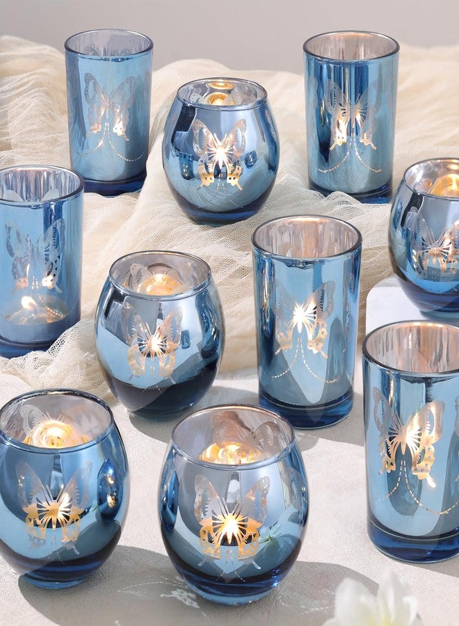 Lanttu Blue 12 PCS Combination Tea Lights Candle Holder Decorative with Butterfly Pattern, Votive Candle Holders for Wedding, Birthday, Anniversary, Parties, and Holiday Decorations - Image 1
