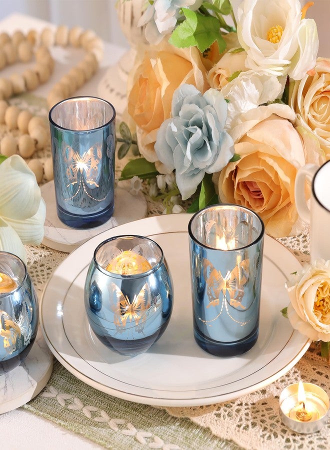 Lanttu Blue 12 PCS Combination Tea Lights Candle Holder Decorative with Butterfly Pattern, Votive Candle Holders for Wedding, Birthday, Anniversary, Parties, and Holiday Decorations - Image 4