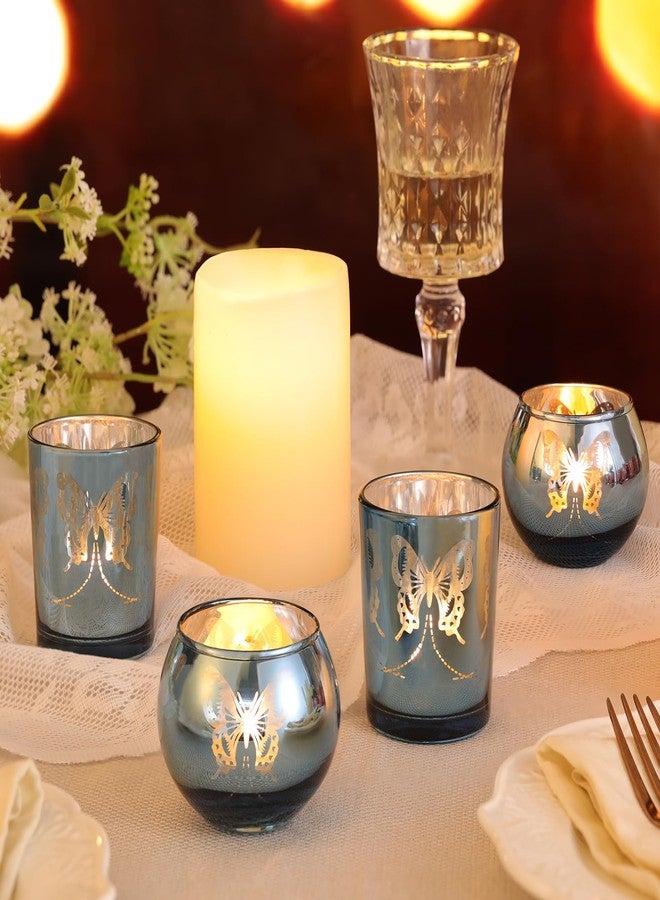 Lanttu Blue 12 PCS Combination Tea Lights Candle Holder Decorative with Butterfly Pattern, Votive Candle Holders for Wedding, Birthday, Anniversary, Parties, and Holiday Decorations - Image 5