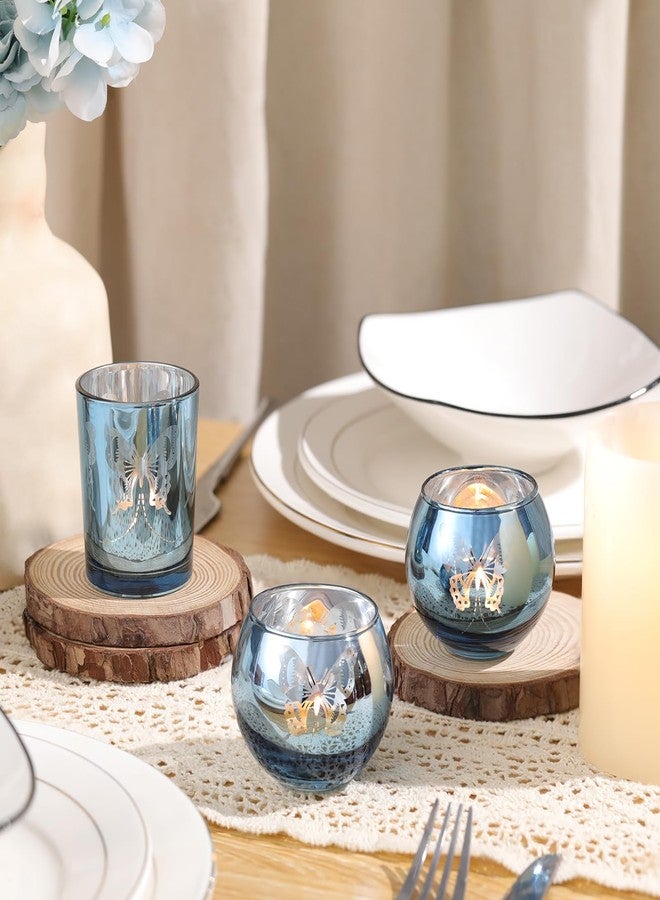 Lanttu Blue 12 PCS Combination Tea Lights Candle Holder Decorative with Butterfly Pattern, Votive Candle Holders for Wedding, Birthday, Anniversary, Parties, and Holiday Decorations - Image 2