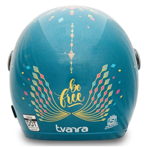 TVARRA Dreamcatcher Women’s Open Face Helmet with Printed Design, ISI Certified, Lightweight Material, Crafted for Women, Extreme Comfort fit with Clear Visor(Ocean Blue,M) - Image 5