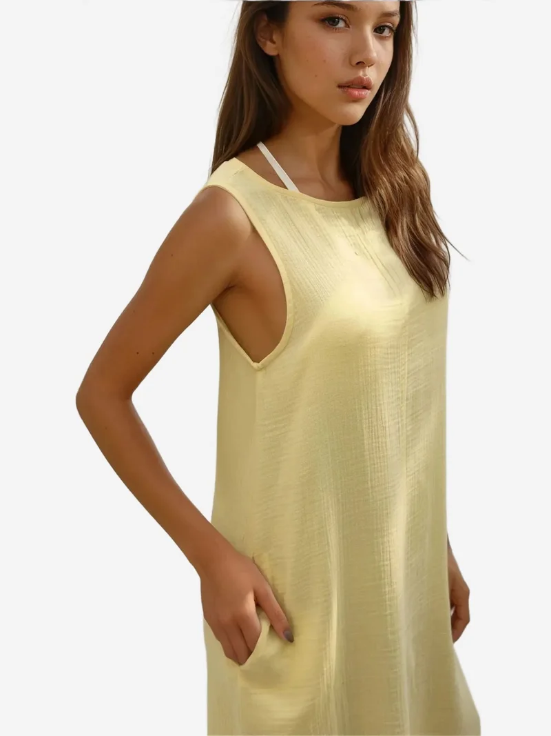 زوبعة فستان شاطئ قطني متوسط الطول مزخرف بفتحة